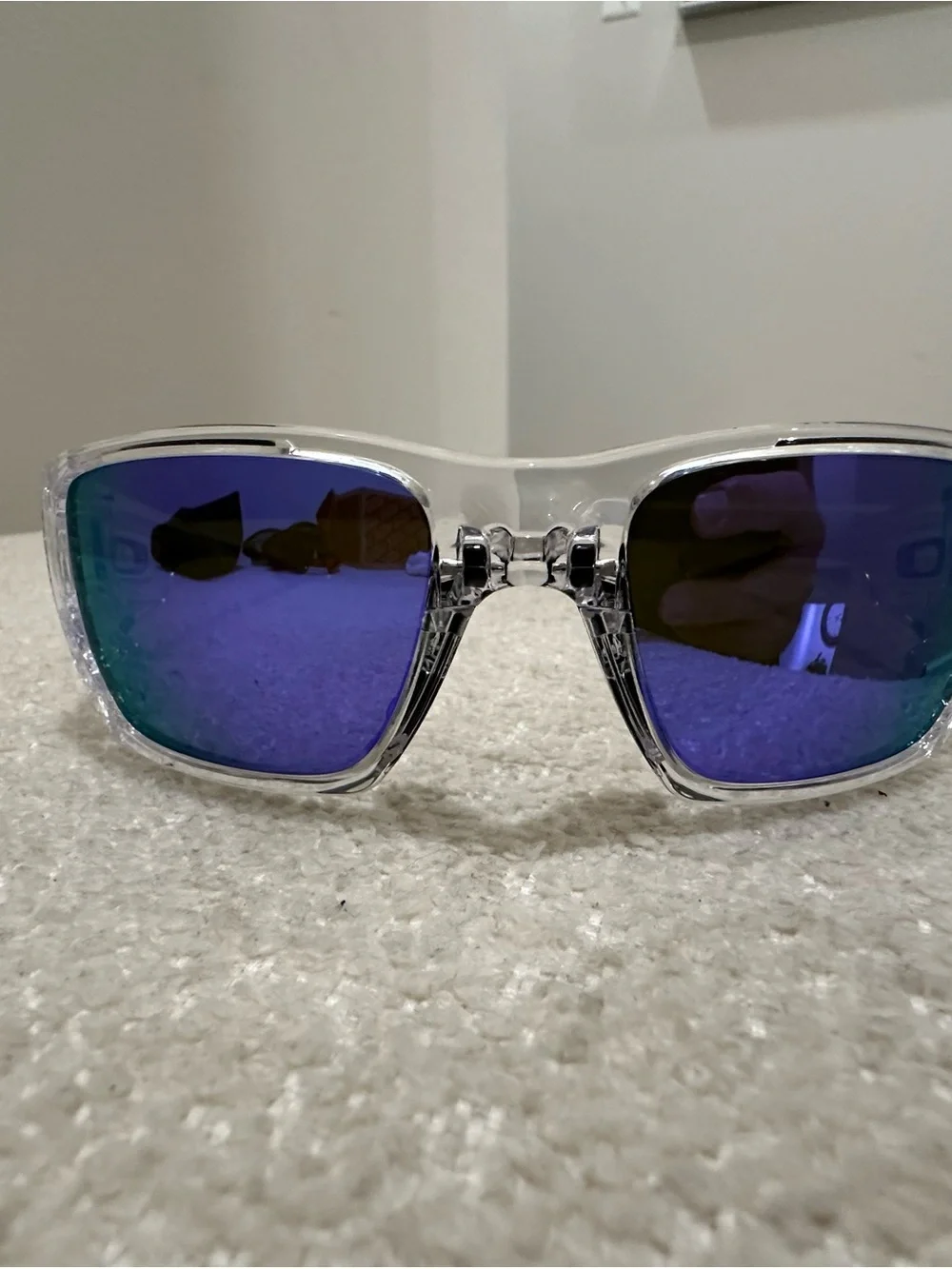 Oakley Clear Frame Sunglasses with Purple Lenses